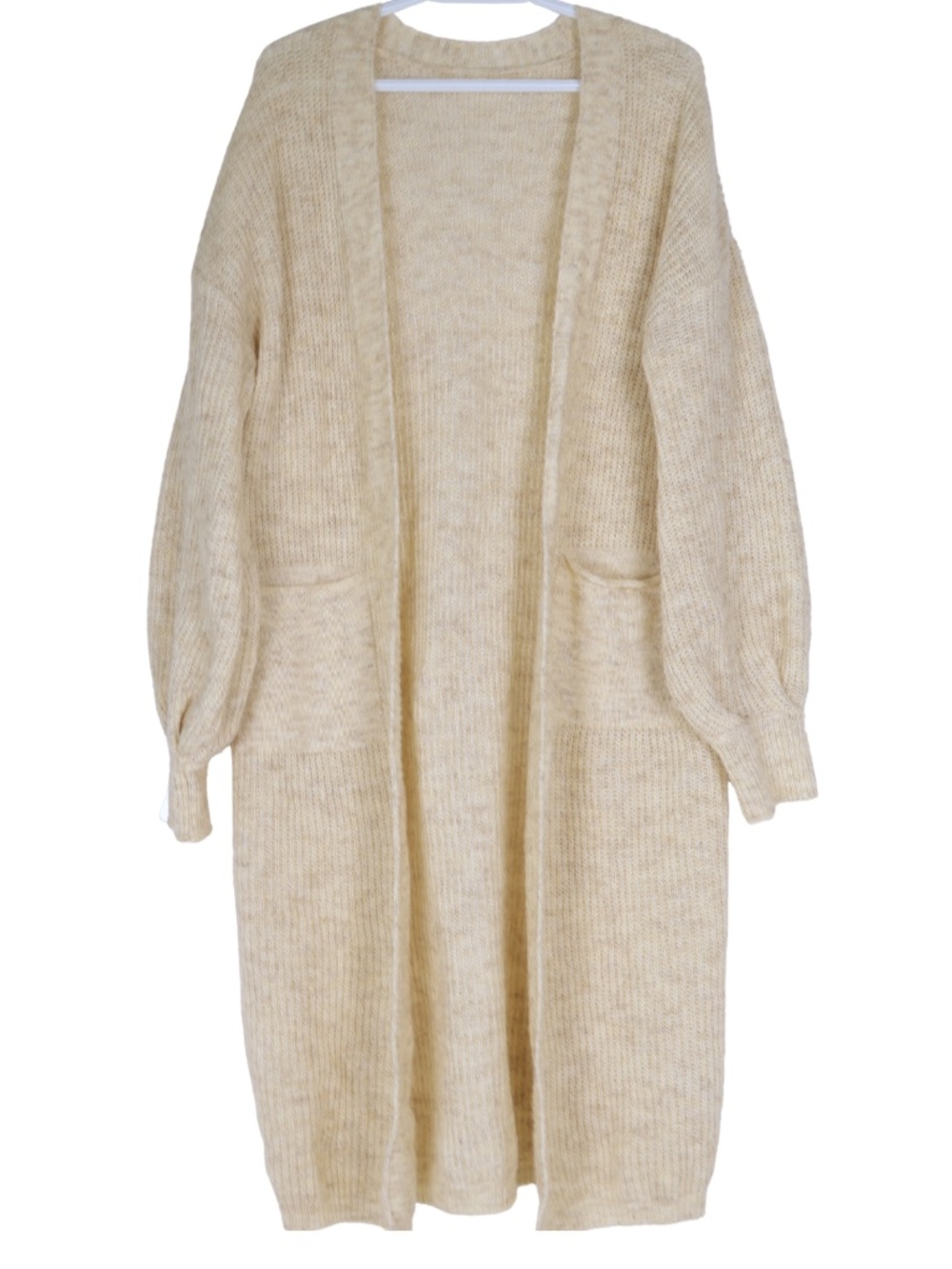 SHEIN Womens L Cream Longline Fluffy Cardigan Sweater Oversized Open Front